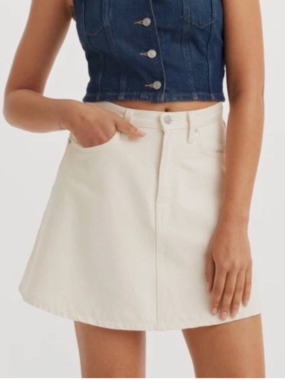 NWT Levi's Premium High Waist A-Line Flounce Mini Denim Skirt White - 25